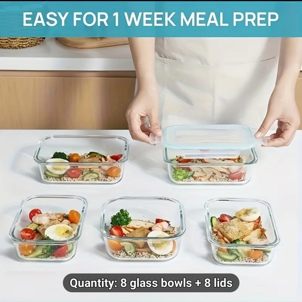 Aqua-Lidded Glass Food Storage Container Set - Picture 4 of 6